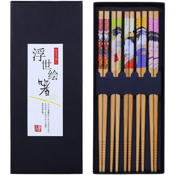 Antner 5 Pairs Bamboo Chopsticks Classic Japanese Style Bamboo Chopstick, Reusable Natural Bamboo Chop Sticks, 8.8 Inch/22.5cm