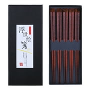 Antner 5 Pairs Hardwood Chopsticks Japanese Style Reusable Hand-Carved Chopsticks Natural Wood Chop Sticks with Gift Box, Dishwasher Safe