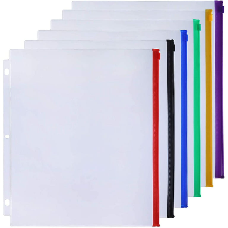Antner 6 Pack Zippered Binder Pockets Letter Size 3 Holes Pouches,  Multicolor for 3 Ring Binders 