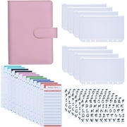 Antner A6 PU Leather Binder Cover with 8PCS A6 Binder Pockets, 12PCS Expense Budget Sheets, 6PCS 26 Categories Letter Sticker Labels, 6-Ring Budget Binder Money Saving Cash Envelopes System, Pink