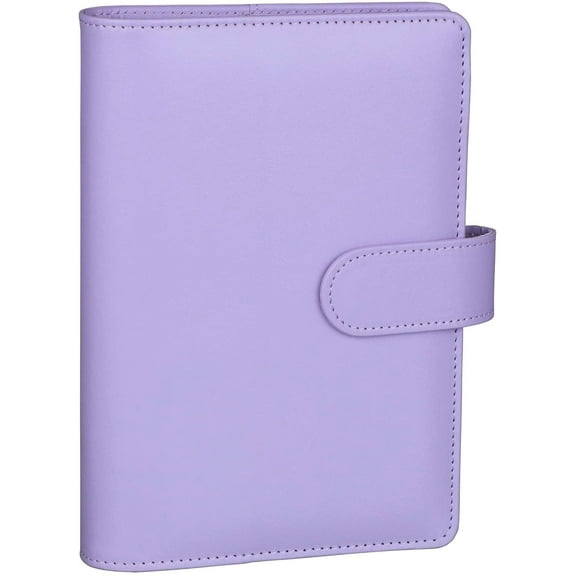 Antner A6 PU Leather Notebook Binder Refillable 6 Ring Binder for A6 Filler Paper, Loose Leaf Personal Planner Binder Cover with Magnetic Buckle Closure, Purple