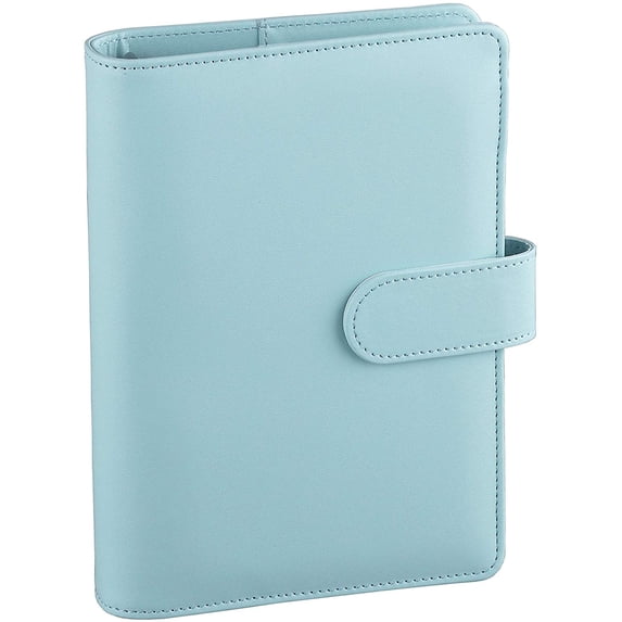 Antner A6 PU Leather Notebook Binder Refillable 6 Ring Binder for A6 Filler Paper, Loose Leaf Personal Planner Binder Cover with Magnetic Buckle, Mint Blue