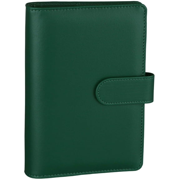 Antner A6 PU Leather Notebook Binder Refillable 6 Ring Binder for A6 Filler Paper, Loose Leaf Personal Planner Binder Cover with Magnetic Buckle Closure, Dark Green