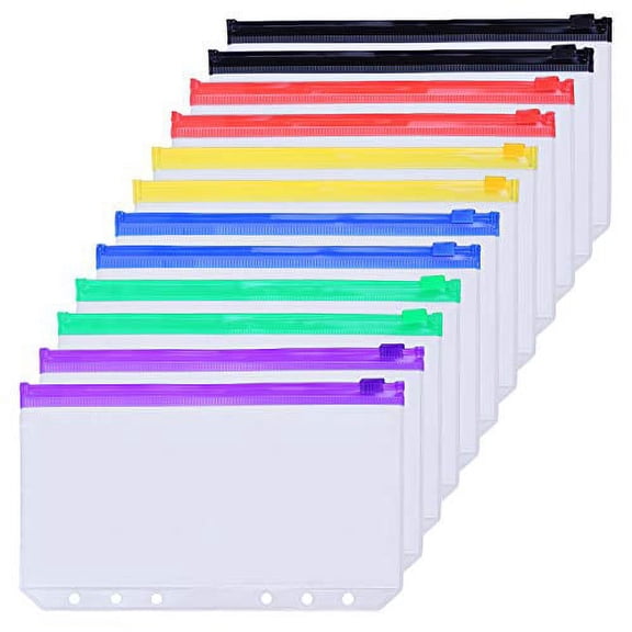 Antner A6 PVC Zipper Binders Value Set, Multicolor, 12 Count