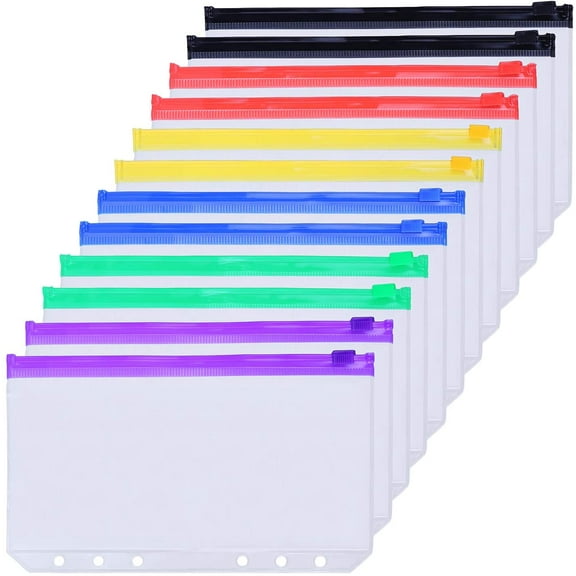 Antner A6 PVC Zipper Binders Value Set, Multicolor, 12 Count