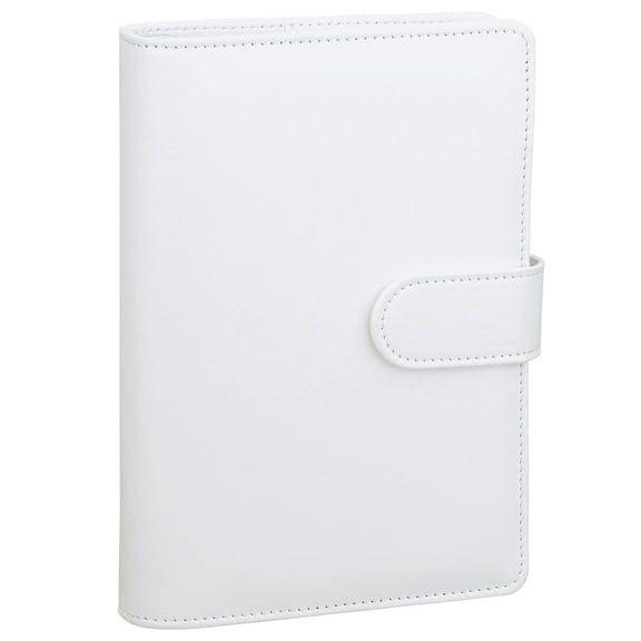 Antner A6 PU Leather 6 Ring Binder Cover, Refillable Notebook Binder for A6 Loose Leaf Paper, Personal Planner with Magnetic Closure, White
