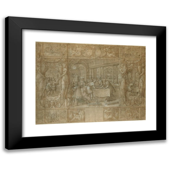 Antoine Caron 18x15 Black Modern Framed Museum Art Print Titled - Marriage of Henry II and Catherine De’ Medici, the Dowry (C. 1562)