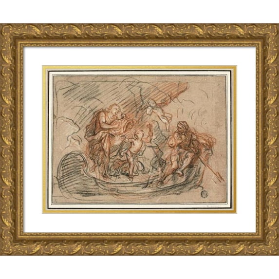 Antoine Coypel 14x11 Gold Ornate Wood Frame and Double Matted Museum Art Print Titled - Orpheus on the River Styx