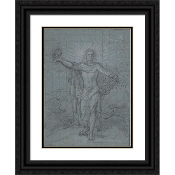 Antoine Coypel 14x18 Black Ornate Wood Framed Double Matted Museum Art Print Titled - Standing Figure of Apollo