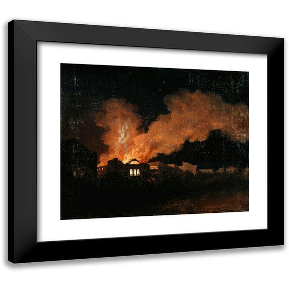 Antoine-Fèlix Boisselier 14x12 Black Modern Framed Museum Art Print Titled - The Fire of the Ambigu-Comic Theater on July 13, 1827 (1827)