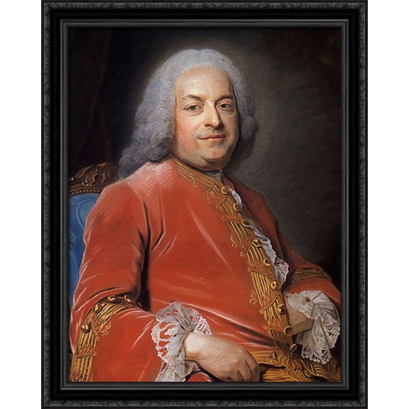 Antoine Gaspard Grimold de la Reyniere 28x34 Large Black Ornate Wood Framed Canvas Art by Maurice Quentin de La Tour