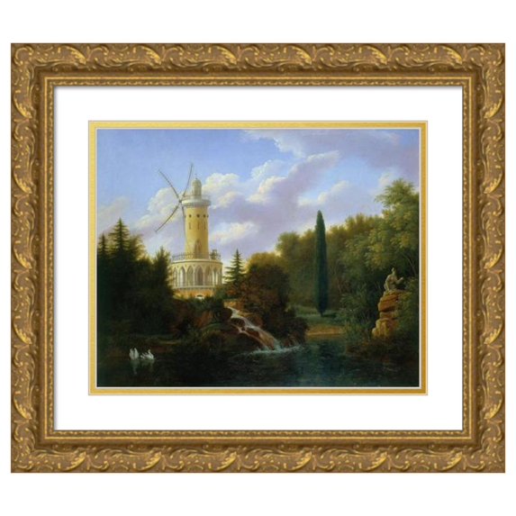 Antoine Guyot 18x15 Gold Ornate Wood Frame and Double Matted Museum Art Print Titled - The Moulin De La Folie-Beaujon (1827)
