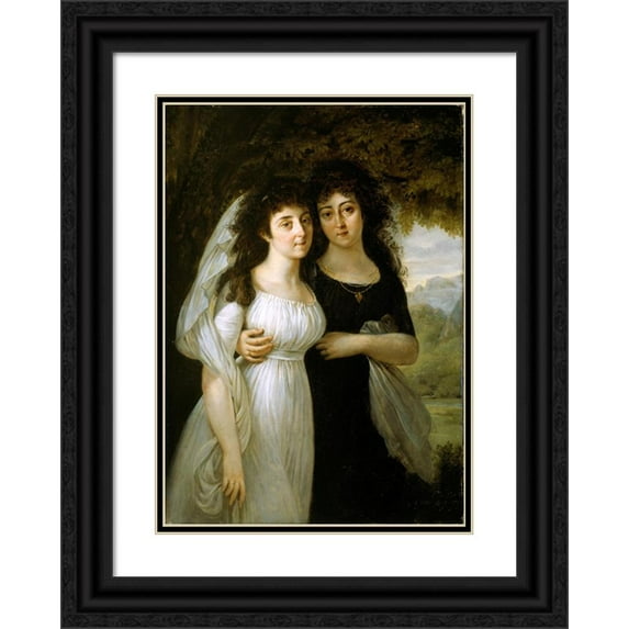 Antoine-Jean Gros 11x14 Black Ornate Wood Framed Double Matted Museum Art Print Titled: Portrait of the Maistre Sisters (1796)