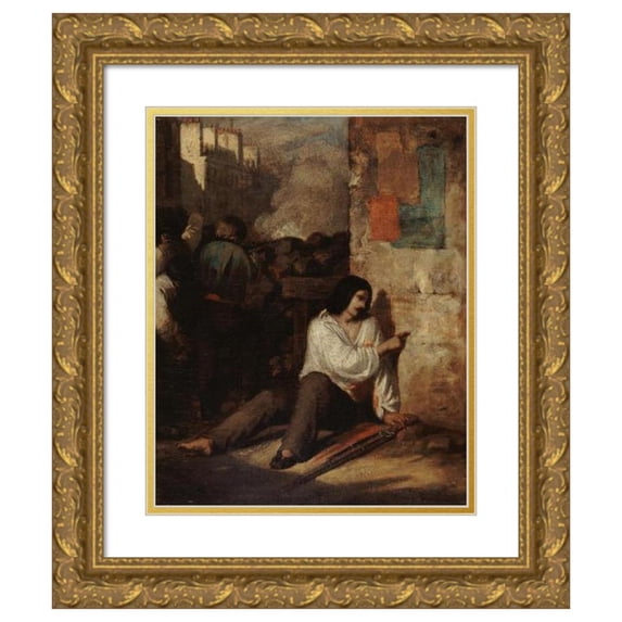 Antoine Johannot 15x18 Gold Ornate Wood Frame and Double Matted Museum Art Print Titled - Episode of the Revolution of 1848 (1848)