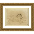 thumbnail image 1 of Antoine-Louis Barye 14x11 Gold Ornate Wood Frame and Double Matted Museum Art Print Titled - Lion Lying (19th Century), 1 of 4