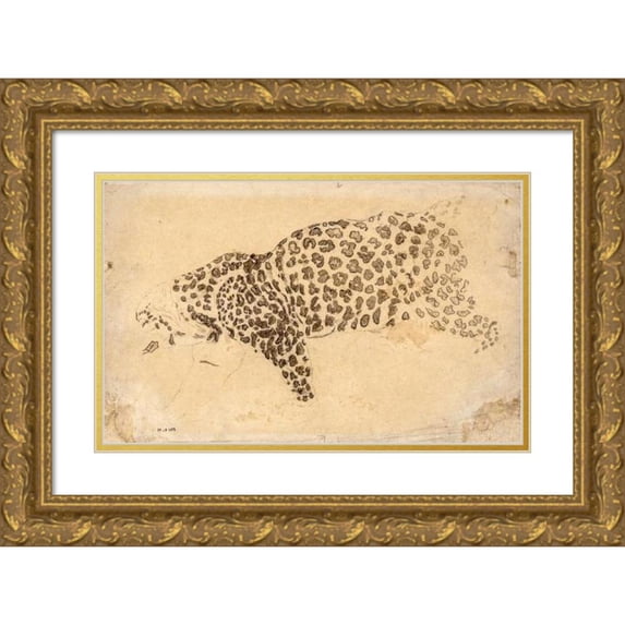 Antoine-Louis Barye 24x17 Gold Ornate Framed and Double Matted Museum Art Print Titled - Study of Leopard (19th Century)