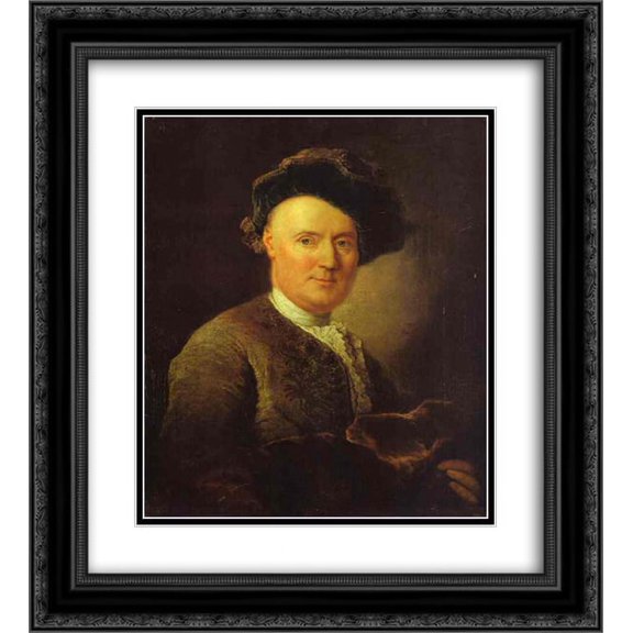 Antoine Pesne 2x Matted 20x24 Black Ornate Framed Art Print 'Portrait of a Man'