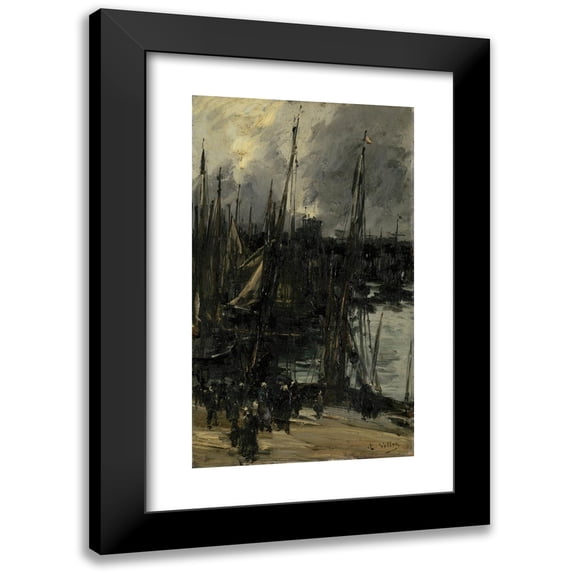 Antoine Vollon 12x18 Black Modern Framed Museum Art Print Titled - Harbour View in Dunkerque (1880 - 1900)