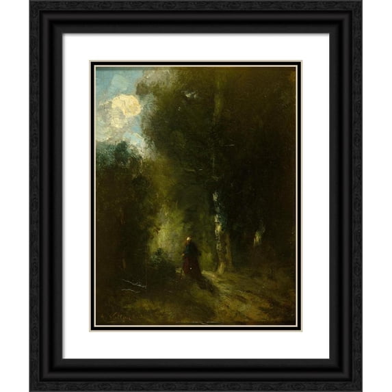 Antoine Vollon 15x18 Black Ornate Wood Framed Double Matted Museum Art Print Titled - Landscape (Undergrowth)