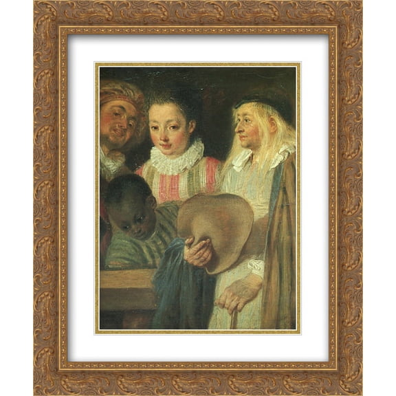 Antoine Watteau 2x Matted 20x24 Gold Ornate Framed Art Print 'Actors from a French Theatre ' detail'
