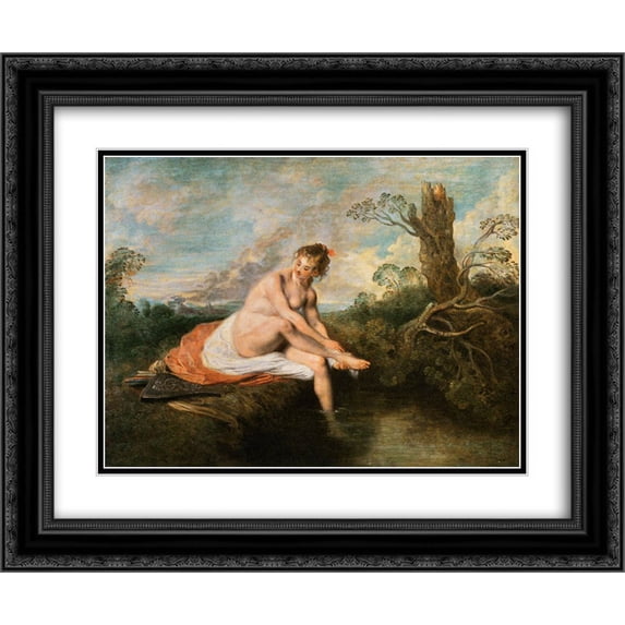 Antoine Watteau 2x Matted 24x20 Black Ornate Framed Art Print 'Diana at her Bath'