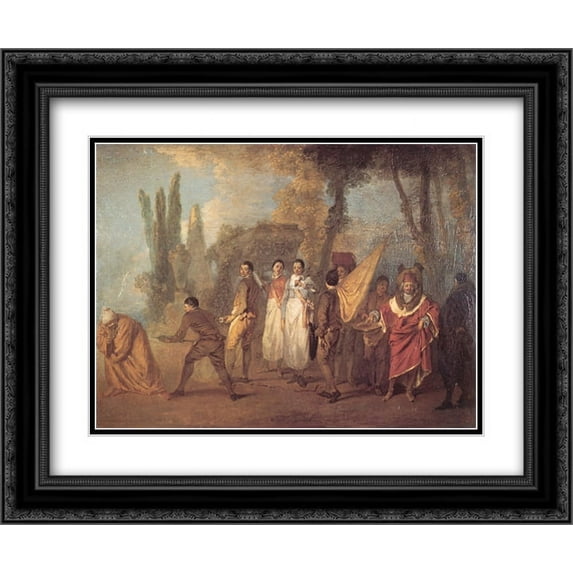 Antoine Watteau 2x Matted 24x20 Black Ornate Framed Art Print 'Qu'ay'je fait, assassins maudits'