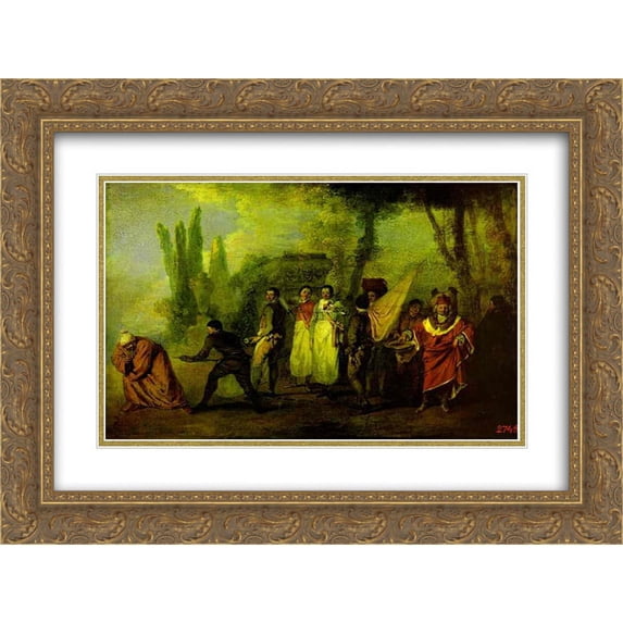 Antoine Watteau 2x Matted 24x20 Gold Ornate Framed Art Print 'Satire on Physicians'