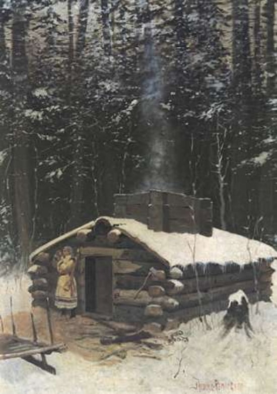 Antoines Cabin Canvas Art - Frederic Remington (20 x 28)