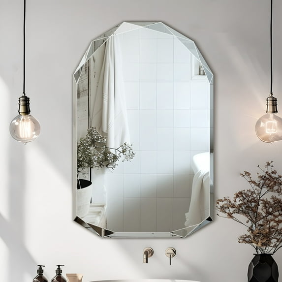 Antok 20x30 Inch Beveled Edge Frameless Bathroom Vanity Mirror, Wall Mount Mirror for Bathroom, Arched Decorative Mirror, HD Silver