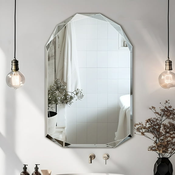 Antok 20x30 Inch Beveled Edge Frameless Bathroom Vanity Mirror, Wall Mount Mirror for Bathroom, Arched Decorative Mirror, HD Silver