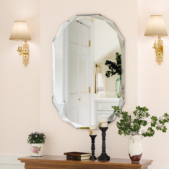 Antok 20x30 Inch Beveled Edge Frameless Bathroom Vanity Mirror, Wall Mount Mirror for Bathroom, Oval Decorative Mirror, HD Silver