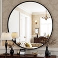 thumbnail image 1 of Antok 24"x24" Round Wall Mirror, Metal Framed Bathroom Vanity Mirror, Black, 1 of 9