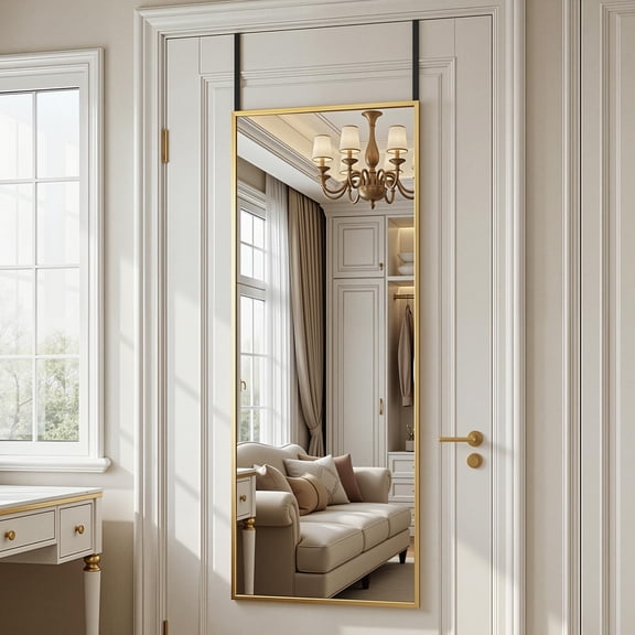 Antok 3-in-1 58" x 19.1" Full Length Mirror, Door Mirror, Wall-Mounted Mirror - Stands, Leans on Wall or Hangs, Gold Rected Corner