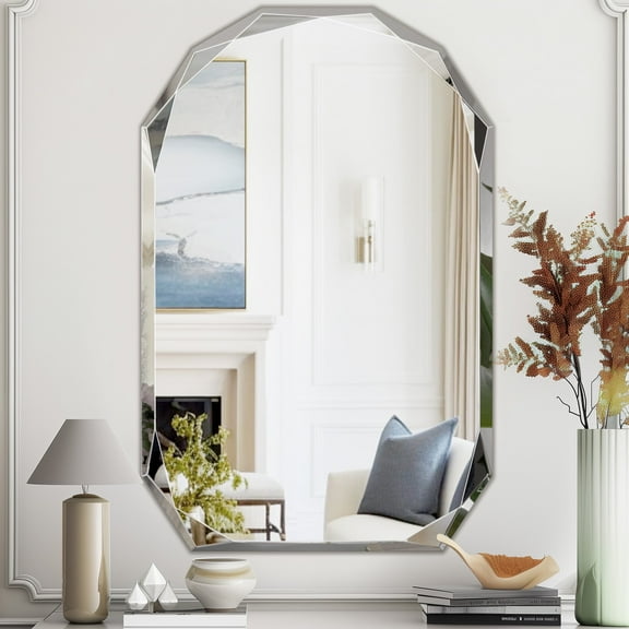 Antok 30x40 Inch Beveled Edge Frameless Bathroom Vanity Mirror, Wall Mount Mirror for Bathroom, Arched Decorative Mirror, HD Silver