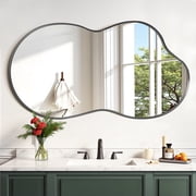 Antok 36"x24" Irregular Wall Mirror, Asymmetrical Metal Frame Bathroom Vanity Mirror, Black