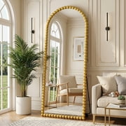 Antok 57"x21" Arched Full Length Mirror, Beaded Metal Frame Floor Mirror, Gold