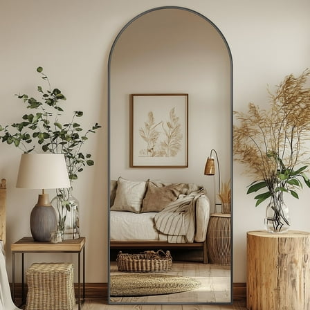 Antok 58"x 18" Arched Full Length Mirror Standing Floor Mirror Stand Up Mirror, Black Frame