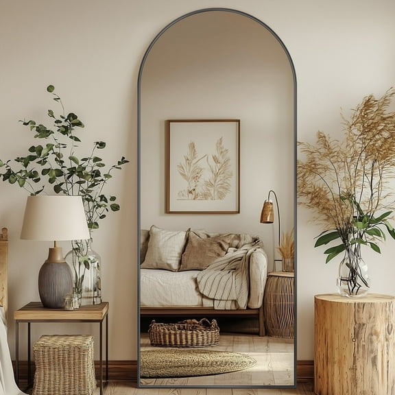 Antok 58.2"x 18" Arched Full Length Mirror Standing Floor Mirror Stand Up Mirror, Black Frame