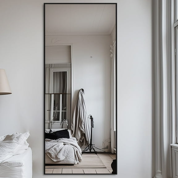 Antok 58"x 18" Rectangle Full Length Mirror Standing Floor Mirror Stand Up Mirror, Black Frame