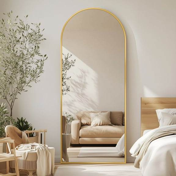Antok 58.4"x18" Arched Full Length Mirror with Stand - Gold Frame Standing Floor Mirror, Full Body Mirror, Shatterproof, Freestanding/Wall Mount, for Bedroom, Dressing Room
