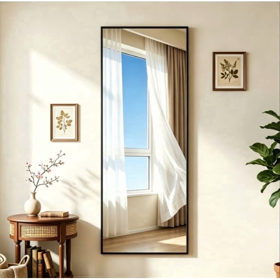 Antok 59"x 16" Rectangle Full Length Mirror Standing Floor Mirror Stand Up Mirror, Black Frame