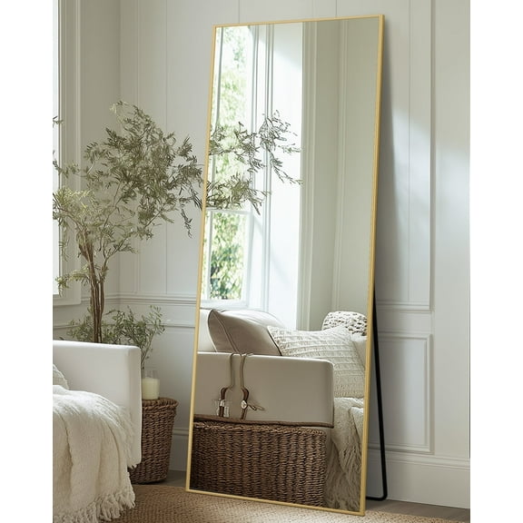 Antok 59"x 16" Rectangle Full Length Mirror Standing Floor Mirror Stand Up Mirror, Gold Frame