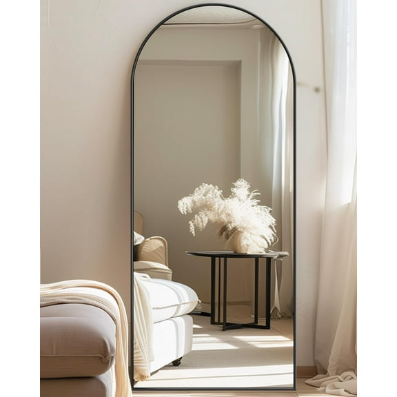 Antok 59"x16" Arched Full Length Mirror with Stand - Black Frame Standing Floor Mirror, Full Body Mirror, Shatterproof, Freestanding/Wall Mount, for Bedroom, Dressing Room