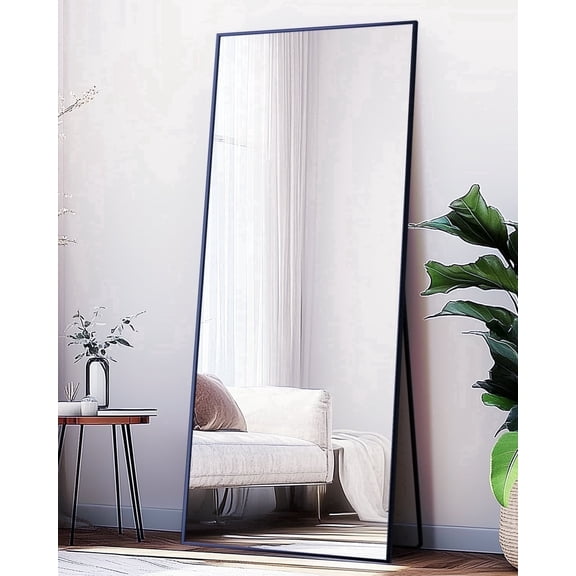 Antok Full Length Floor Mirror 59"x16" Rectangle Floor Standing Tall Mirror with Aluminum Frame, Leaning, Wall Mounted or Freestanding, Black