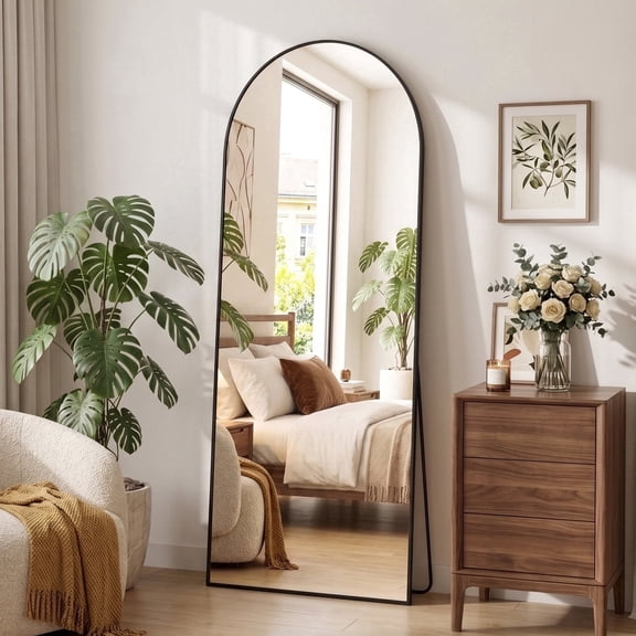 Antok Arched Full Length Floor Mirror 71" x 25.1" Full Body Mirror with Stand, for Bedroom, Living Room, Cloakroom, Black