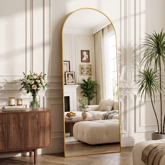 Antok Arched Full Length Floor Mirror 71" x2 5.1" Full Body Mirror with Stand, for Bedroom, Living Room, Cloakroom, Gold