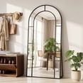 thumbnail image 1 of Antok 71"x 32" Arched Full Length Windowpane Mirror Metal Framed Wall Decor Floor Mirror, Black, 1 of 8