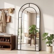 Antok 71"x 32" Arched Full Length Windowpane Mirror Metal Framed Wall Decor Floor Mirror, Black