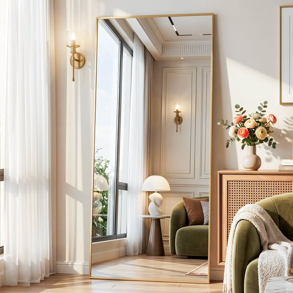 Antok 71"x 32" Rectangle Full Length Mirror Standing Floor Mirror Stand Up Mirror, Gold Frame