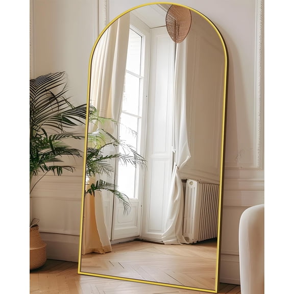 Antok 71"x28" Arched Full Length Mirror with Stand - Gold Frame Standing Floor Mirror, Full Body Mirror, Shatterproof, Freestanding/Wall Mount, for Bedroom, Dressing Room
